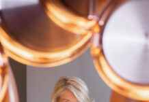 Signature copper cookware on display at Martha Stewart’s new restaurant